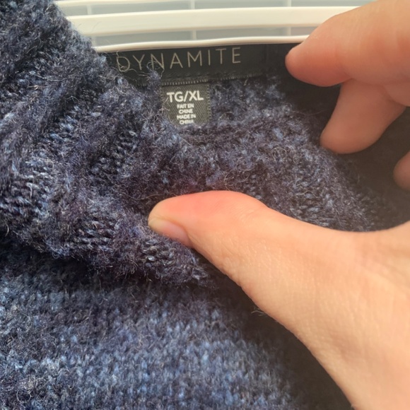 Dark Blue Cable Knit Turtleneck Sweater Dress | Dynamite Clothing, size XL - Picture 2 of 3